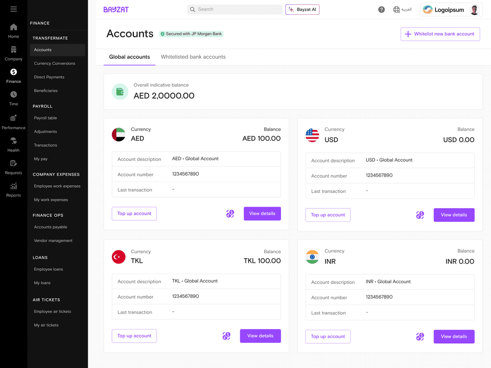 Multi-currency accounts and global payments